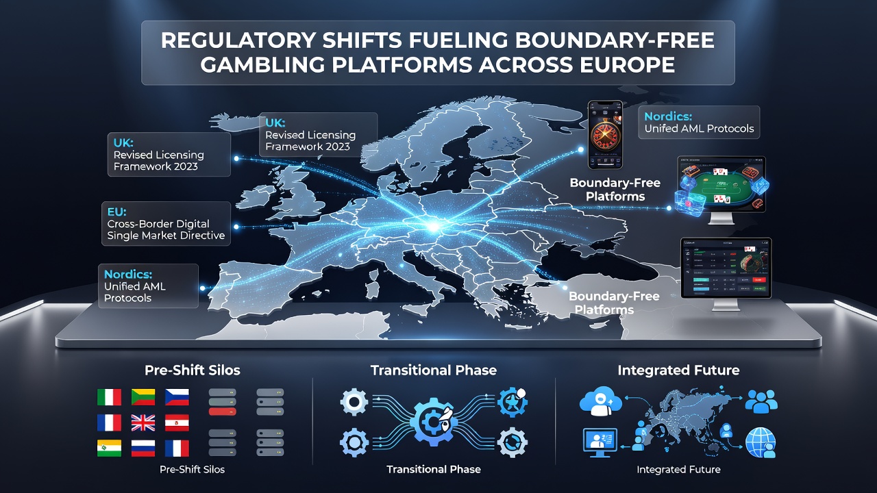 European regulatory officials reviewing digital gambling compliance documents in a modern conference setting